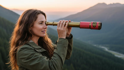 Side profile of eighteen inch extended maritime spyglass with premium leather casing
