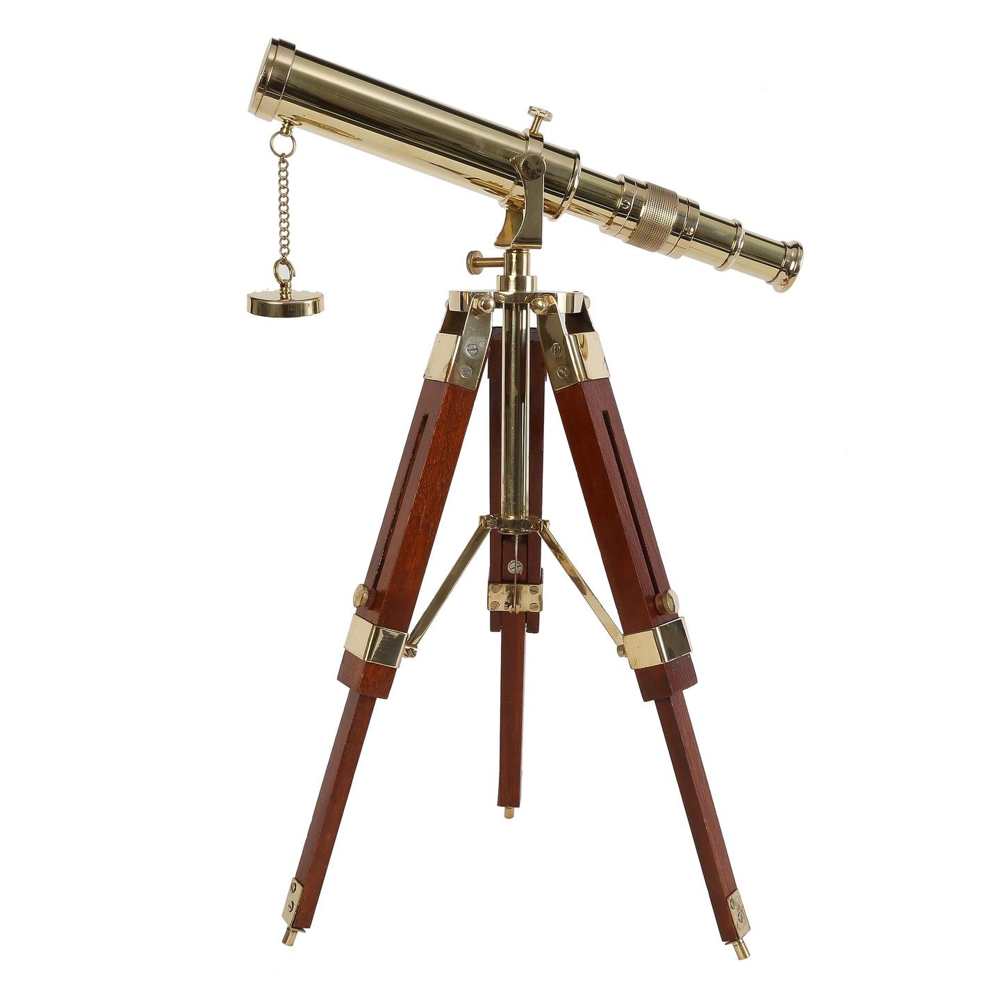 Ocean Replicas antique brass spyglass desktop display featuring polished golden finish details
