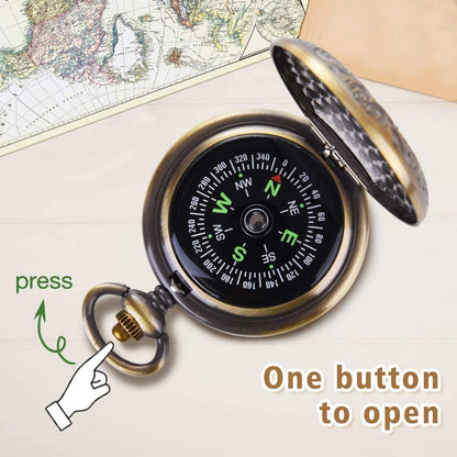 Aubric pocket survival gear toy compass and metallic finish telescopes side profile view