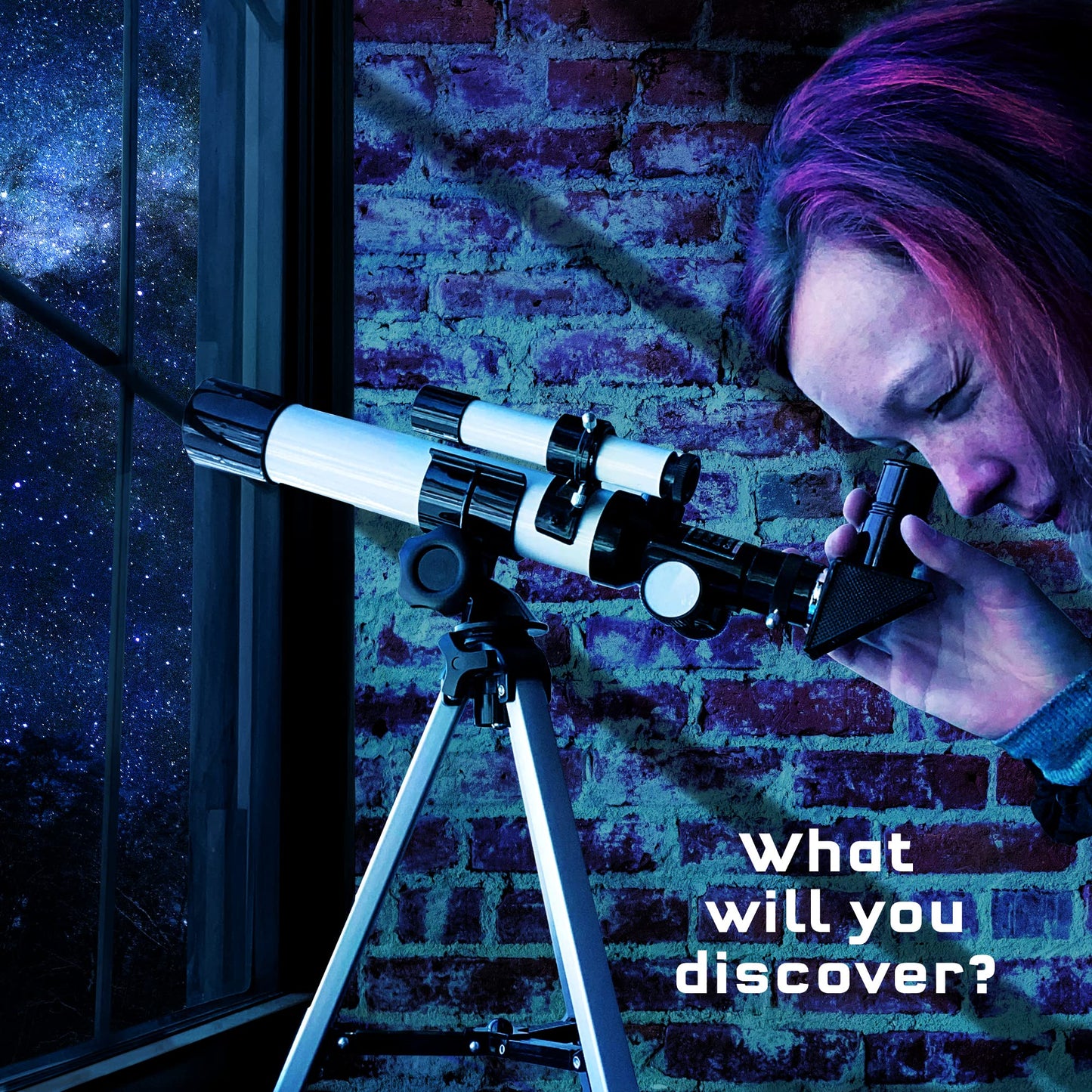 Thames and Kosmos white refractor telescope positioned for lunar celestial observation.