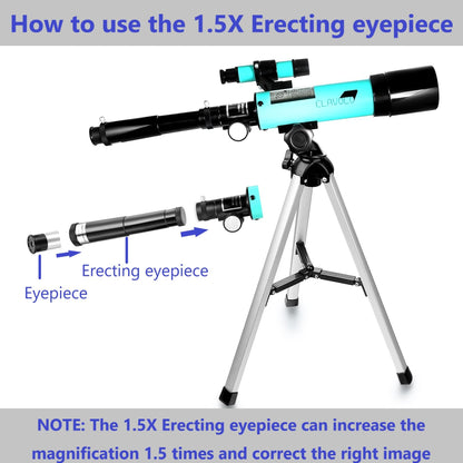 The complete CLAVOLO C-F36050 telescope package including the star chart map and 1.5X erecting eyepiece