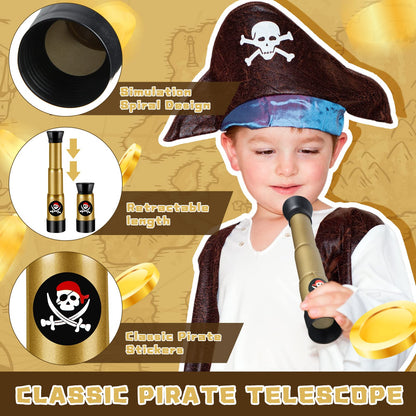 Six pack of Zubebe mini pirate telescopes arranged as party favors for a childrens birthday celebration.