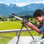 ArtCreativity educational STEM telescope positioned on a flat table surface illustrating correct setup for tracking the moon