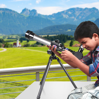 ArtCreativity educational STEM telescope positioned on a flat table surface illustrating correct setup for tracking the moon