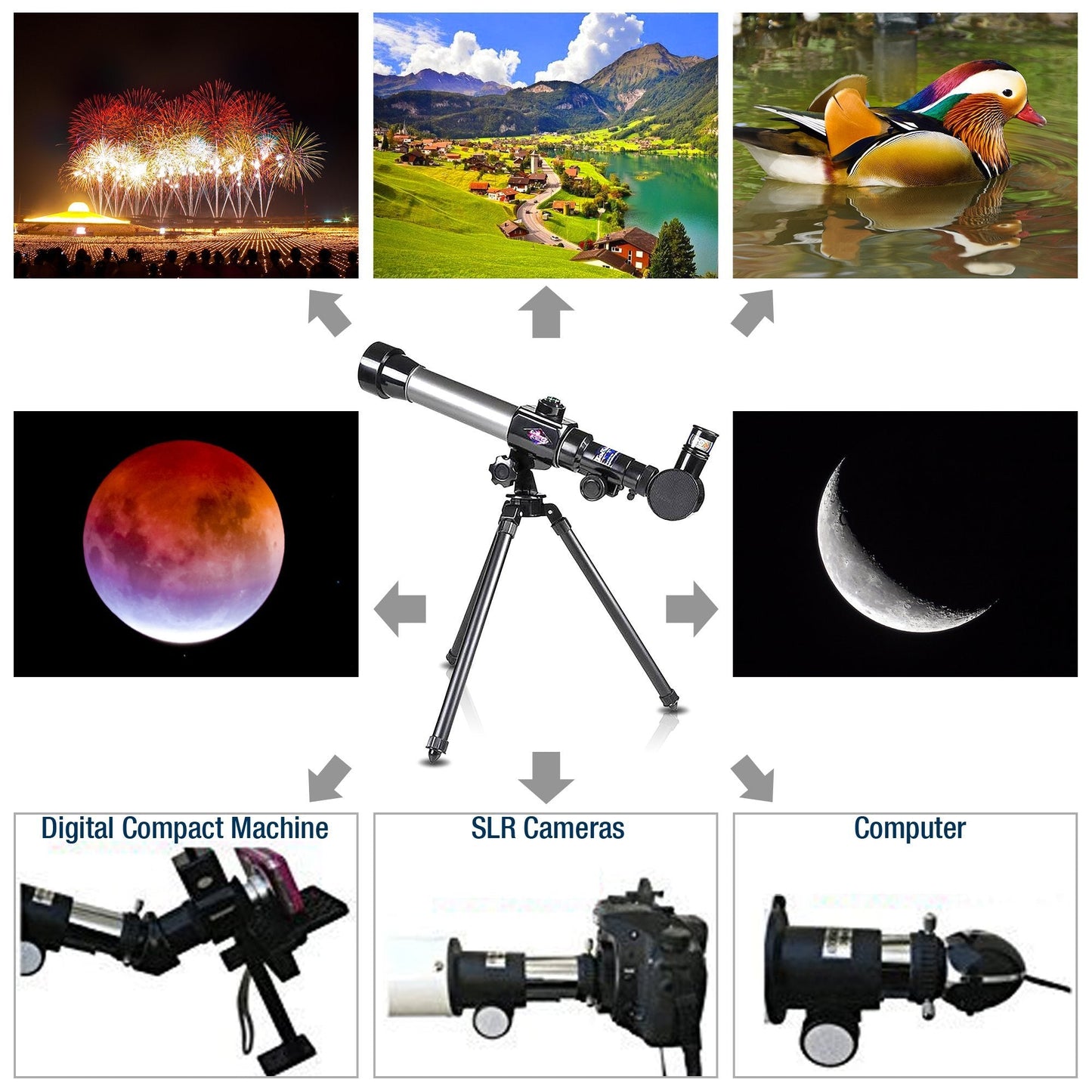 ArtCreativity beginner astronomy telescope package contents displaying the refracting body alongside the compact altazimuth mount stand