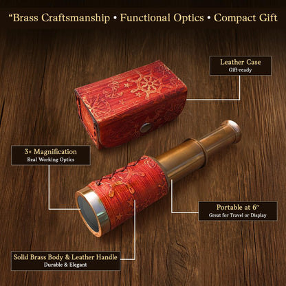 NauticalMart handheld brass telescope with leather handle wrapper
