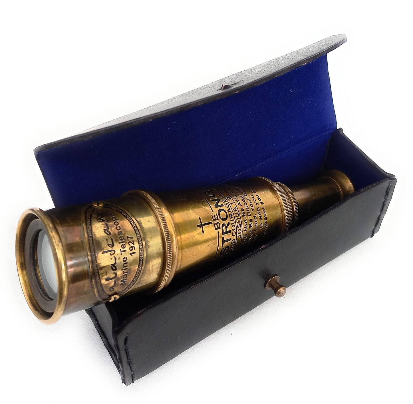 Aladean collectible religious gift telescope fully extended against a neutral decorative background.