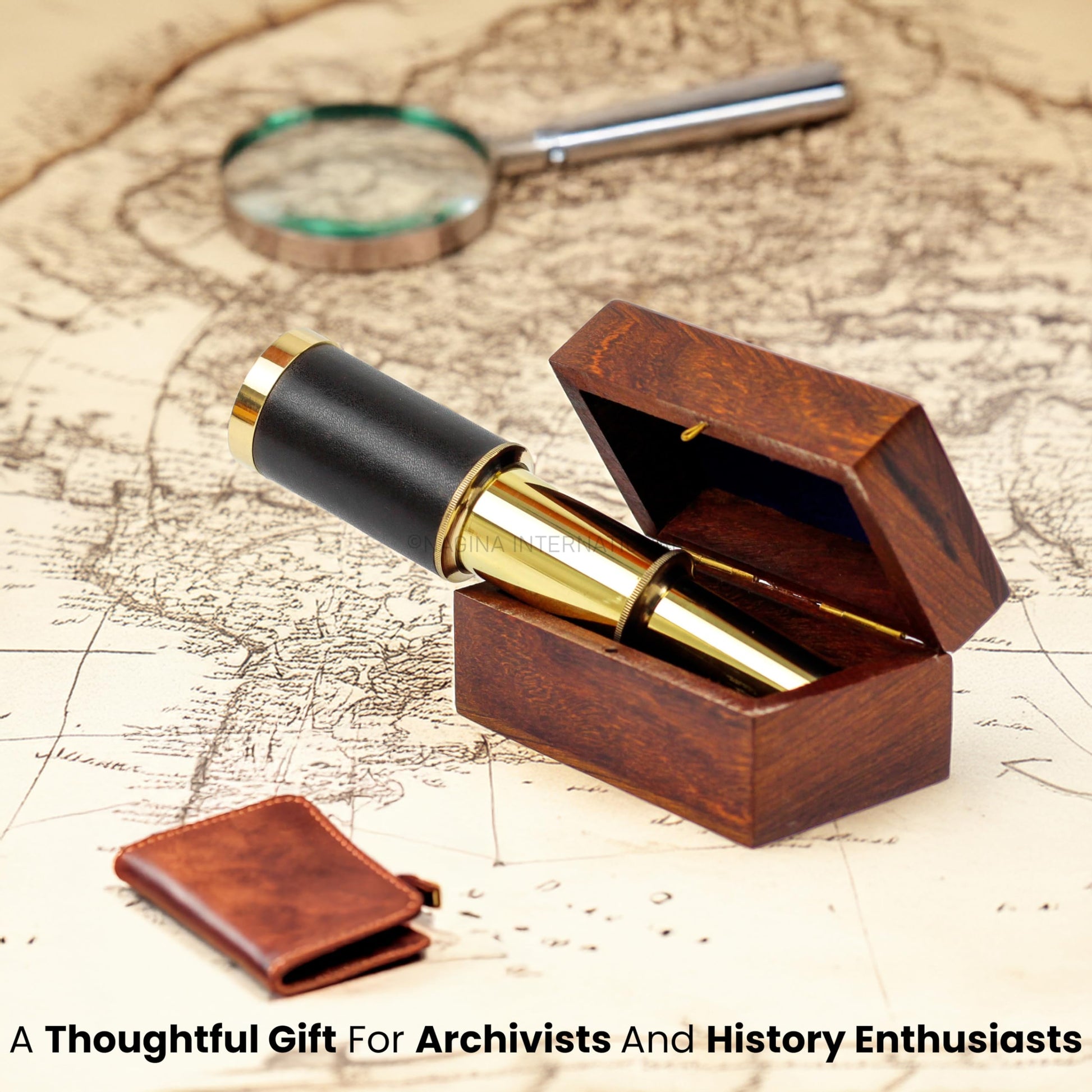 Artisan crafted miniature pirate navigation telescope displayed as a nautical home decor accent