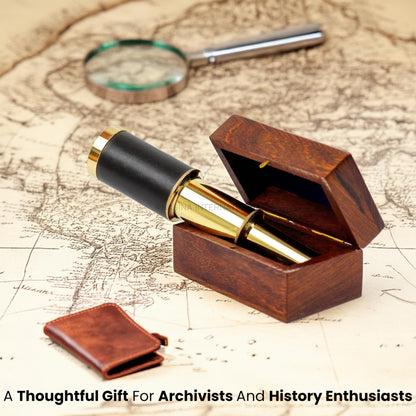 Artisan crafted miniature pirate navigation telescope displayed as a nautical home decor accent