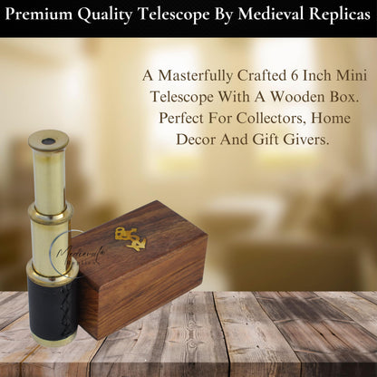 Side view of the authentic leather wrapped barrel of the premium brass handheld maritime collectible.