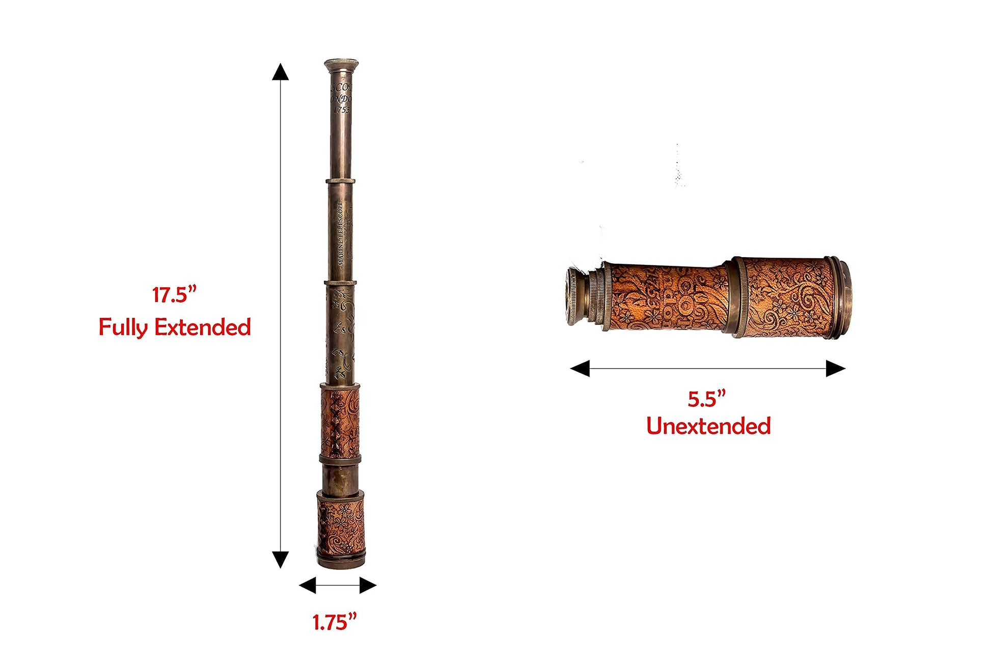 Roorkee Instruments antique replica telescope securely packed inside its genuine leather case