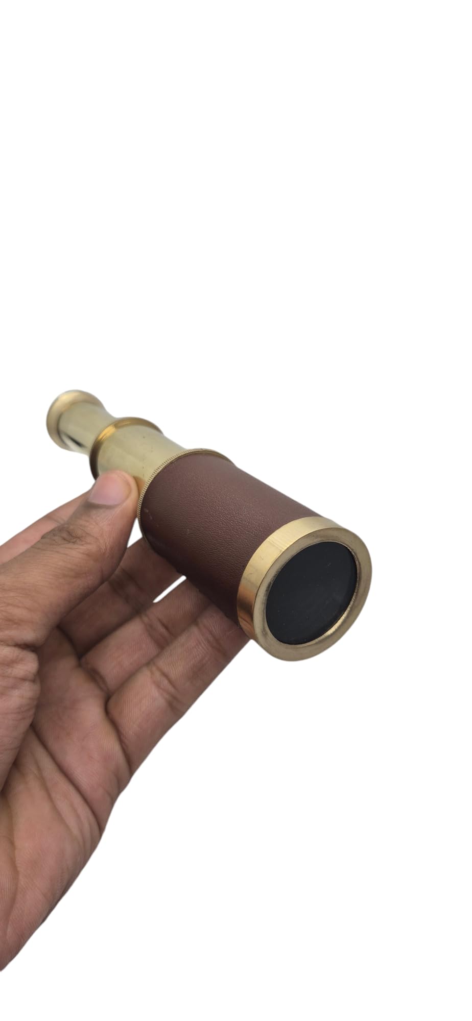 Prime Nautical brass telescope being adjusted for focus in an outdoor setting