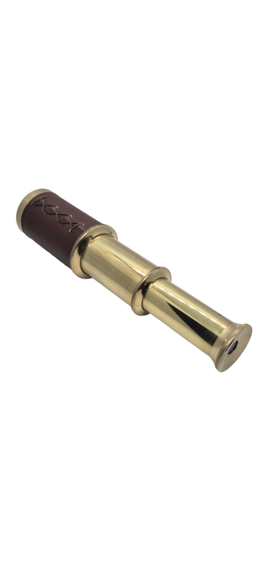 Authentic leather wrapped pirate spyglass displayed as office desk decor