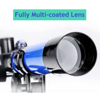 Educational science telescope for children showing the moon mirror attachment and focus knob