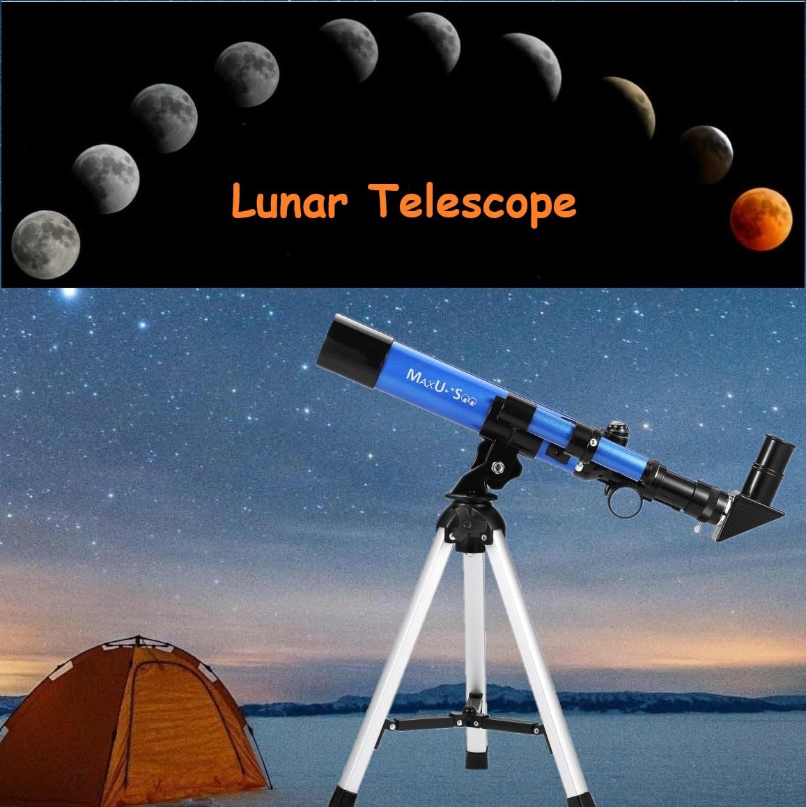 Authentic imported MaxUSee kids lunar telescope kit with astronomy star maps included