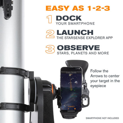 Celestron 6 inch Newtonian reflector telescope with integrated smartphone dock accessory