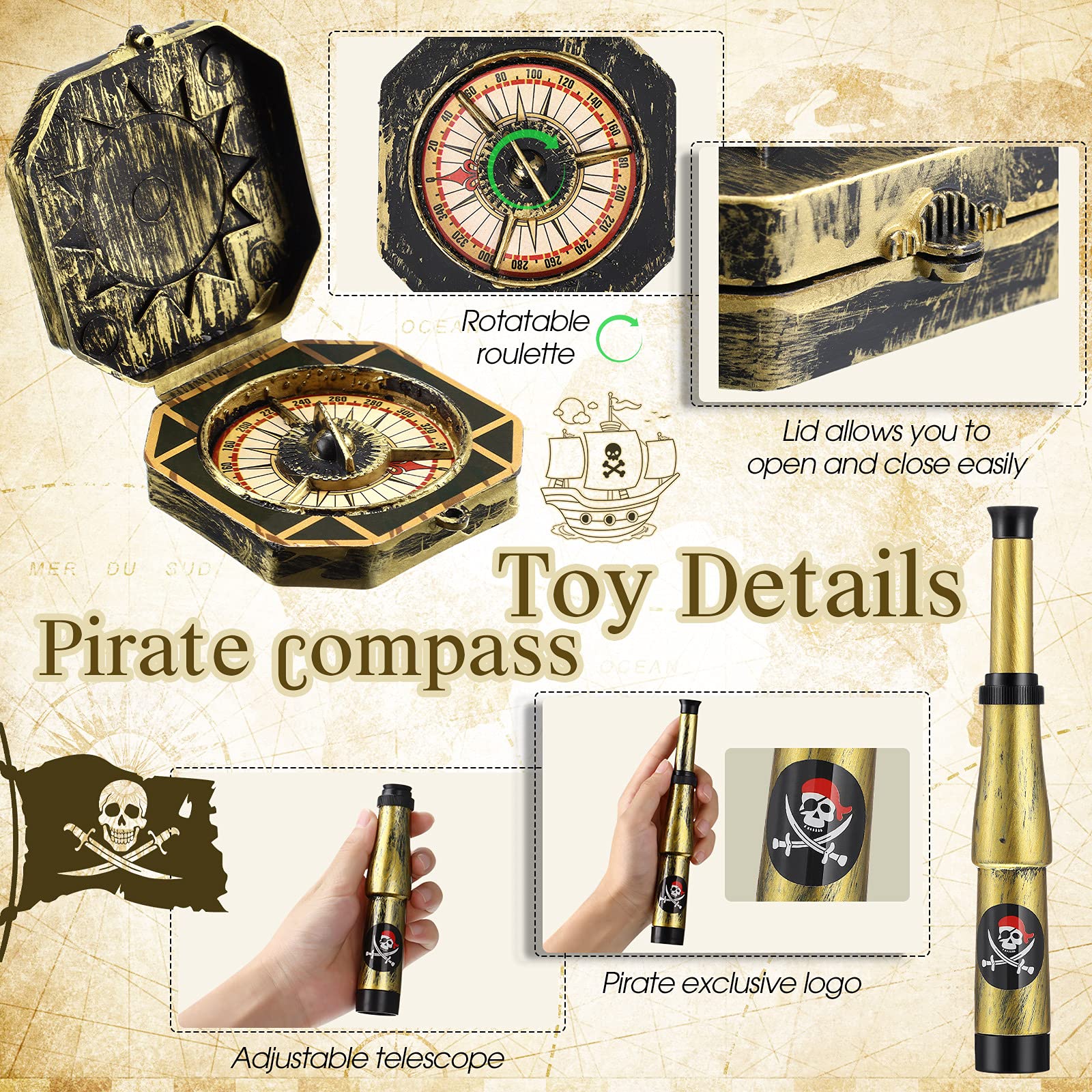 Gejoy mini plastic pirate spyglass showing the collapsible retro segments and bronze finish detail