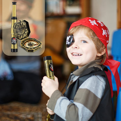 Gejoy Halloween cosplay pirate spyglass and compass set showing durable lightweight plastic construction closeup