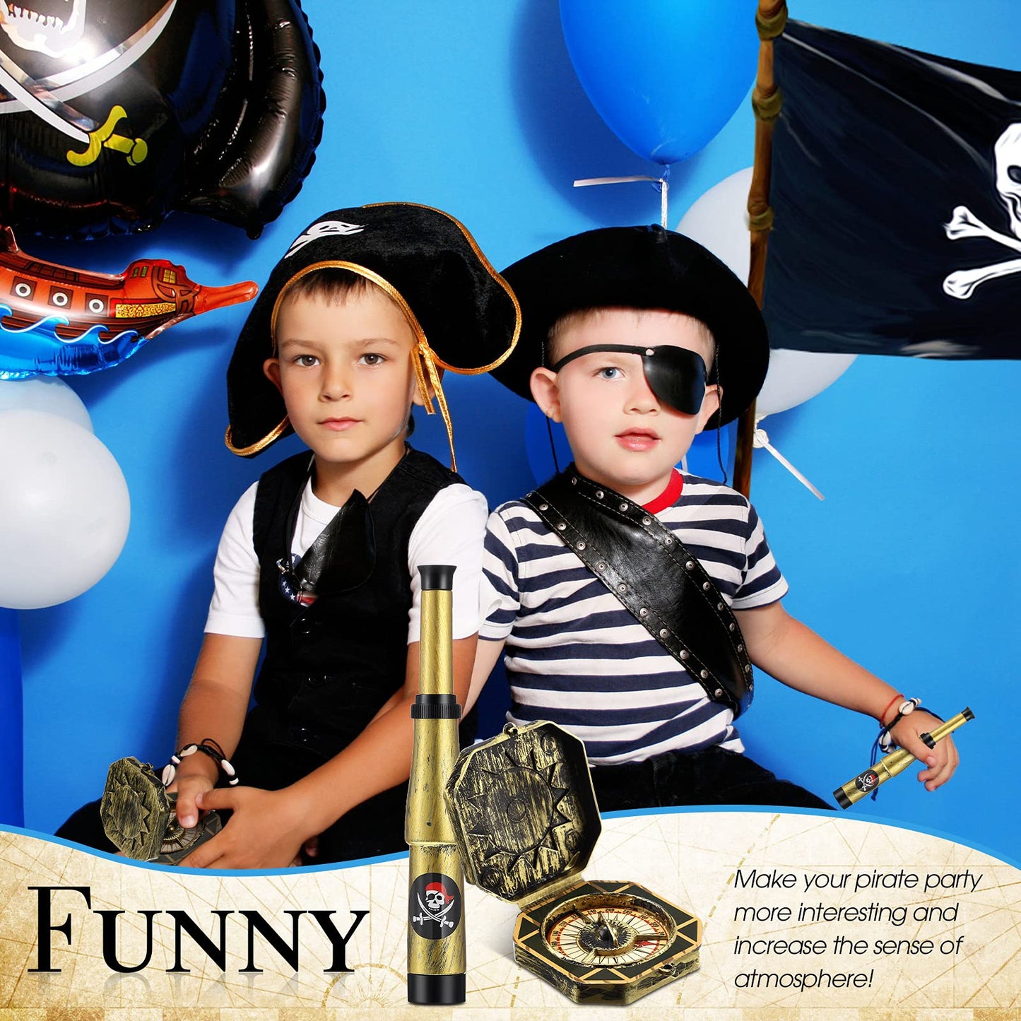 Gejoy premium imported pirate accessory set packaged together for themed birthday celebrations and photo booth props