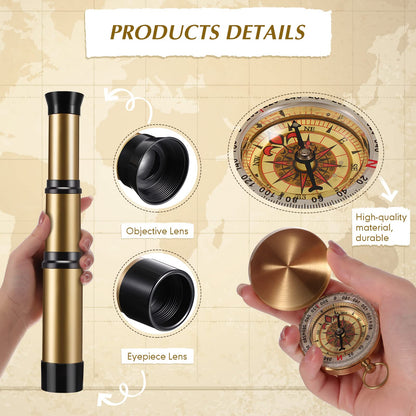 Vintage style pocket compass with metal attachment ring close up view