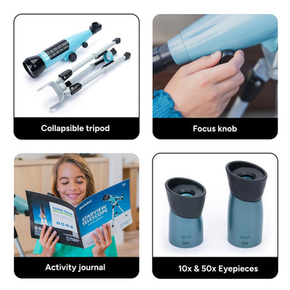 Educational Insights beginner astronomy set showing interchangeable magnification eyepieces