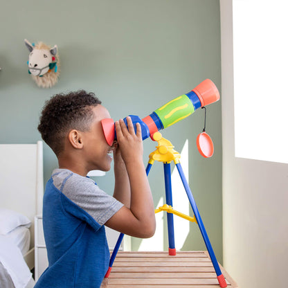 Educational Insights toddler space toy mounted on its collapsible tripod for stable tabletop science learning.