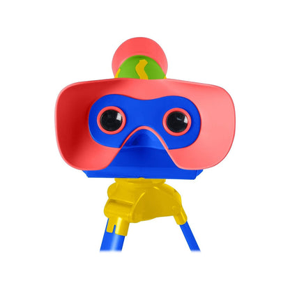 Side profile of the focus free preschool STEM telescope highlighting the durable child friendly construction.