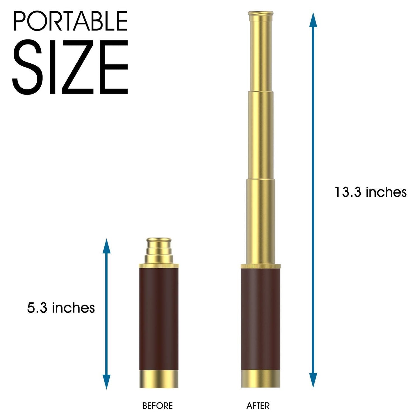 SSZS collapsible spyglass monocular displaying the premium faux leather wrap detailing