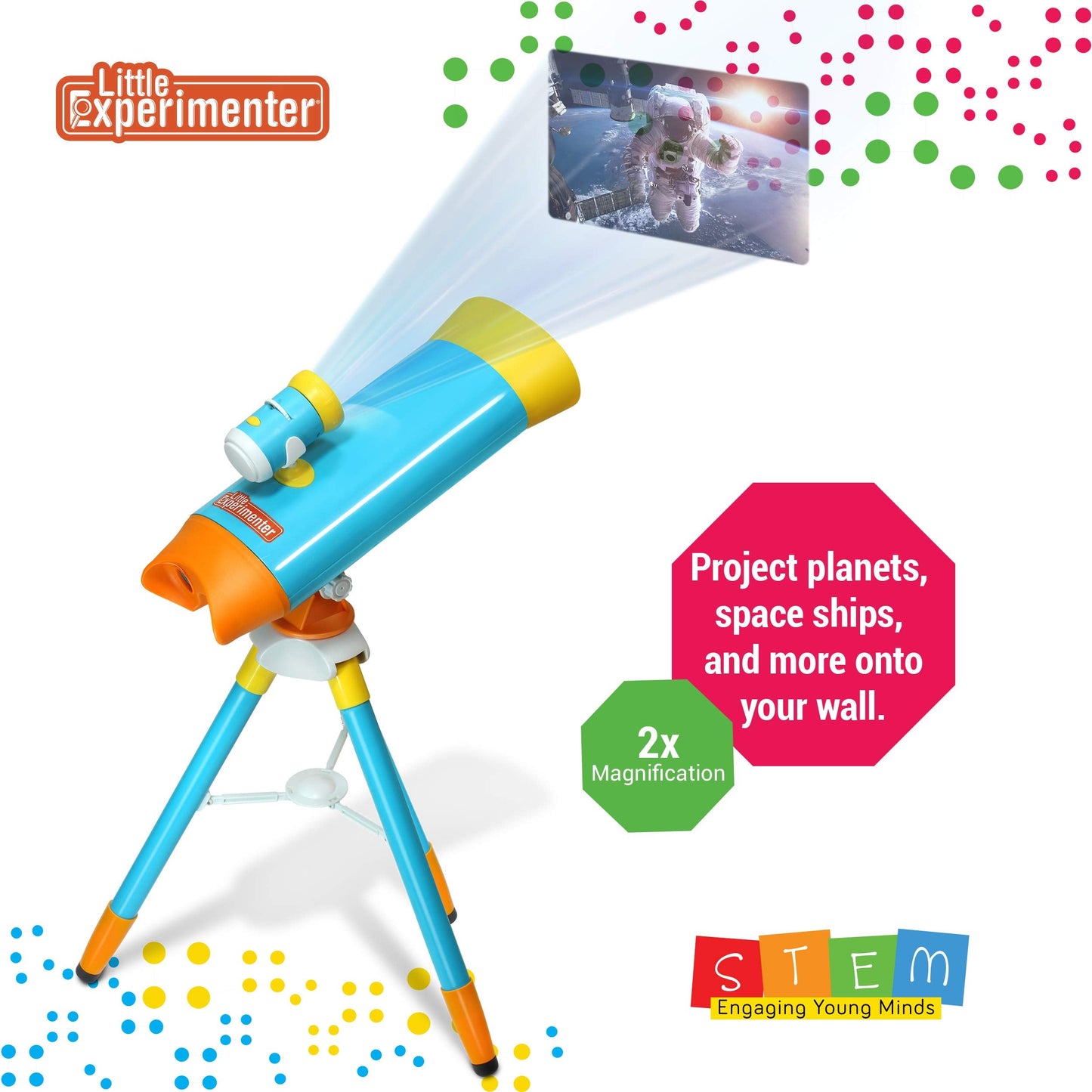 Little Experimenter science toy showing the included 24 space image discs and activity book