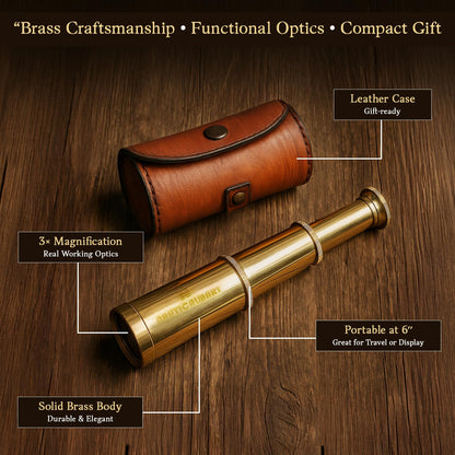 Vintage six inch brass handheld telescope collapsed into its compact storage form