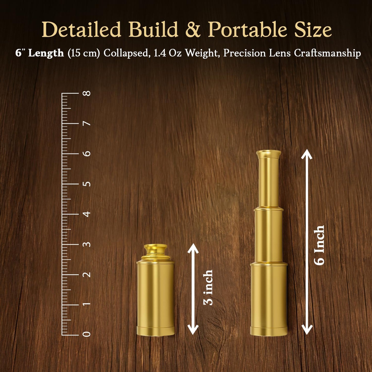 Handcrafted maritime collectible brass spyglass highlighting the genuine functional glass eyepiece