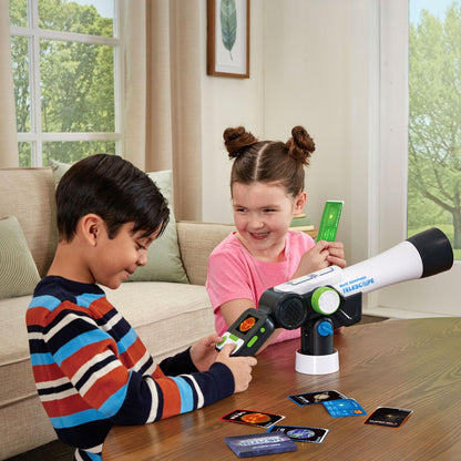 LeapFrog kids telescope side angle view with zoom magnification buttons