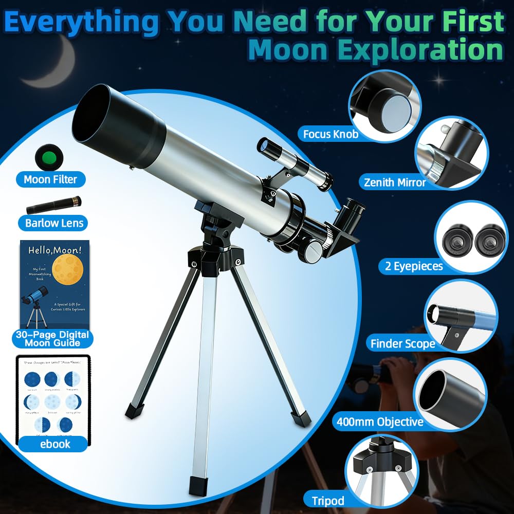 Luzsco beginner telescope kit showcasing interchangeable eyepieces and finder scope accessory
