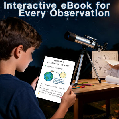 Luzsco science education telescope with Barlow lens magnification tools displayed