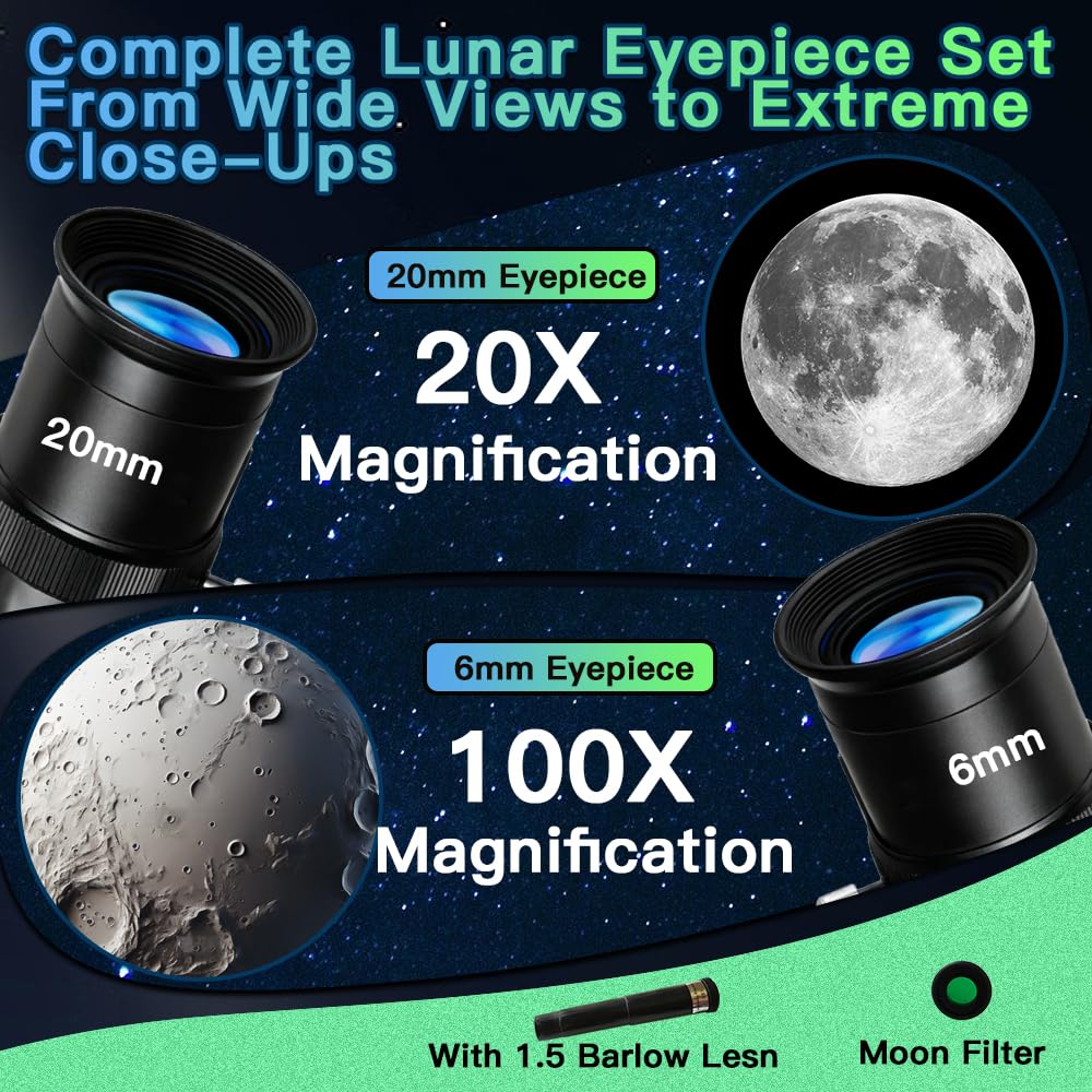 Luzsco astronomical kids telescope mounted on its portable tabletop tripod with the finderscope attached