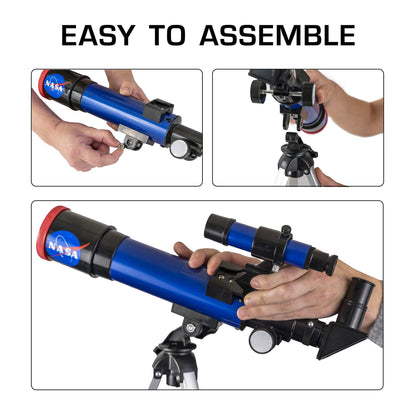 NASA Lunar space toy telescope focused tracking the moon surface with finder scope attached