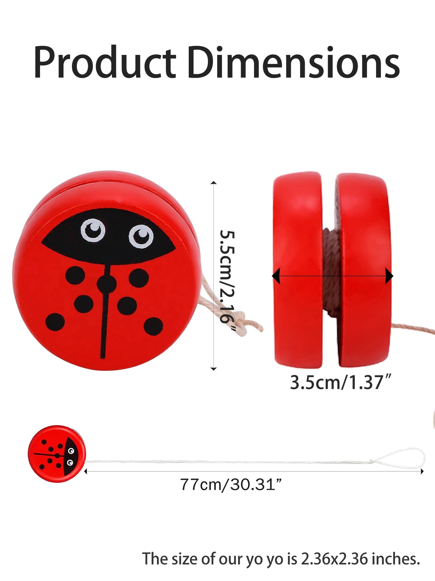 Detailed view of handmade ladybug painting on wooden yoyo
