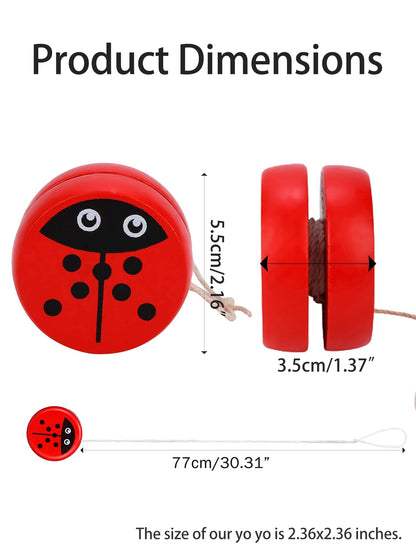 Detailed view of handmade ladybug painting on wooden yoyo
