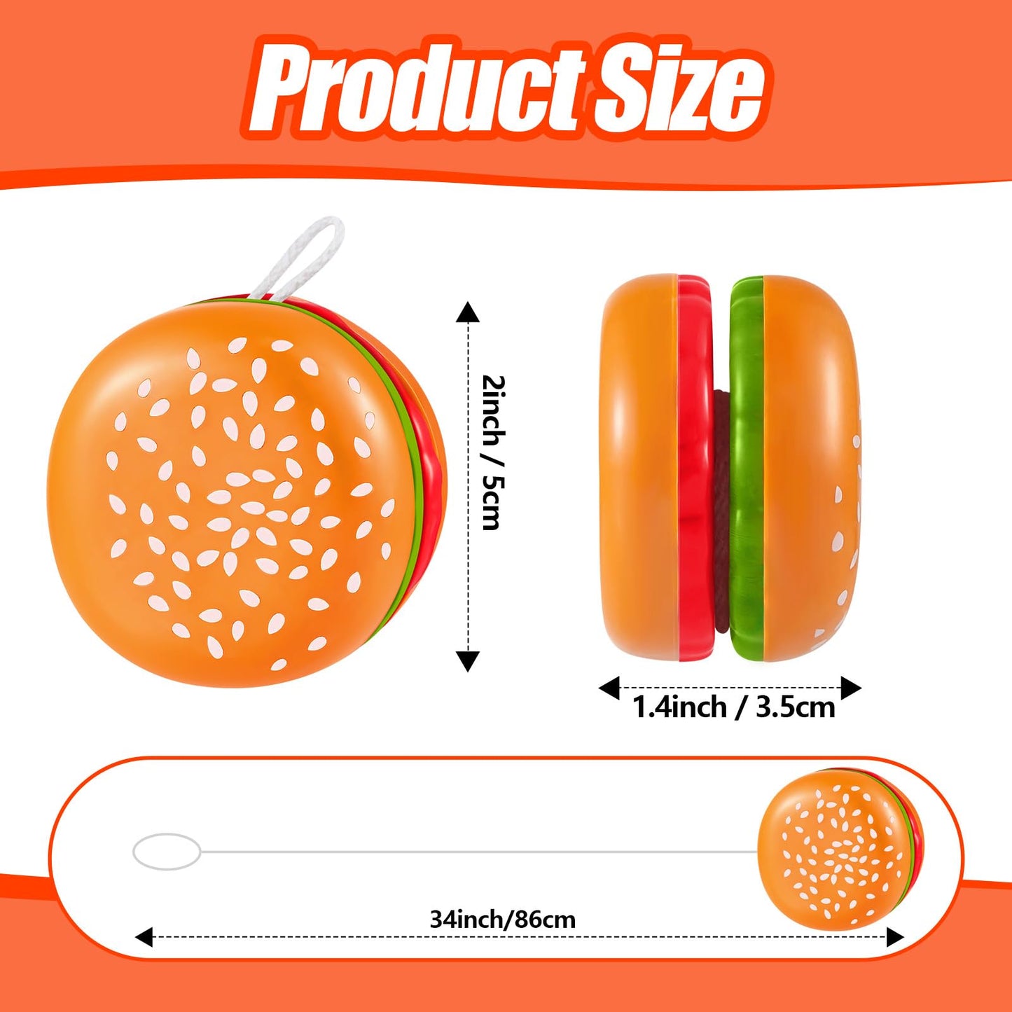 Close up of miniature burger shaped yo-yo party favor