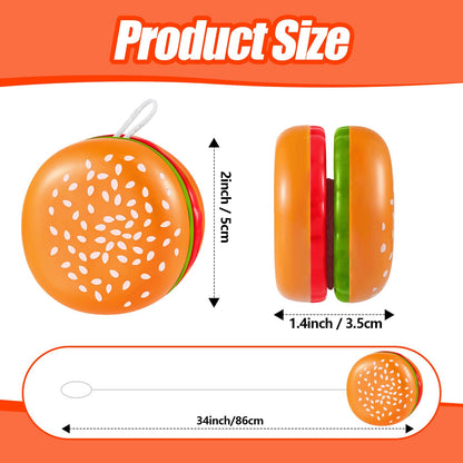 Close up of miniature burger shaped yo-yo party favor