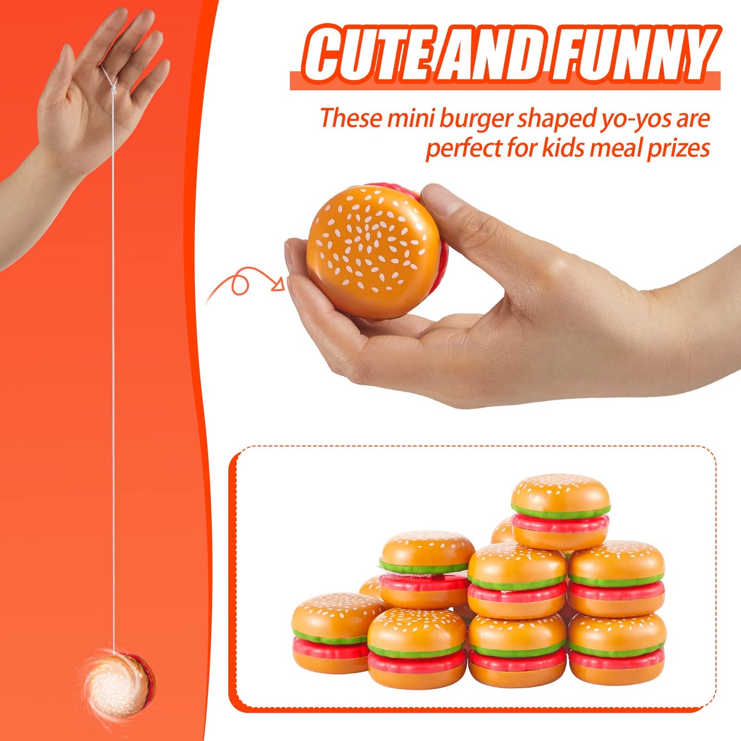 Group of colorful plastic hamburger yo-yos for party