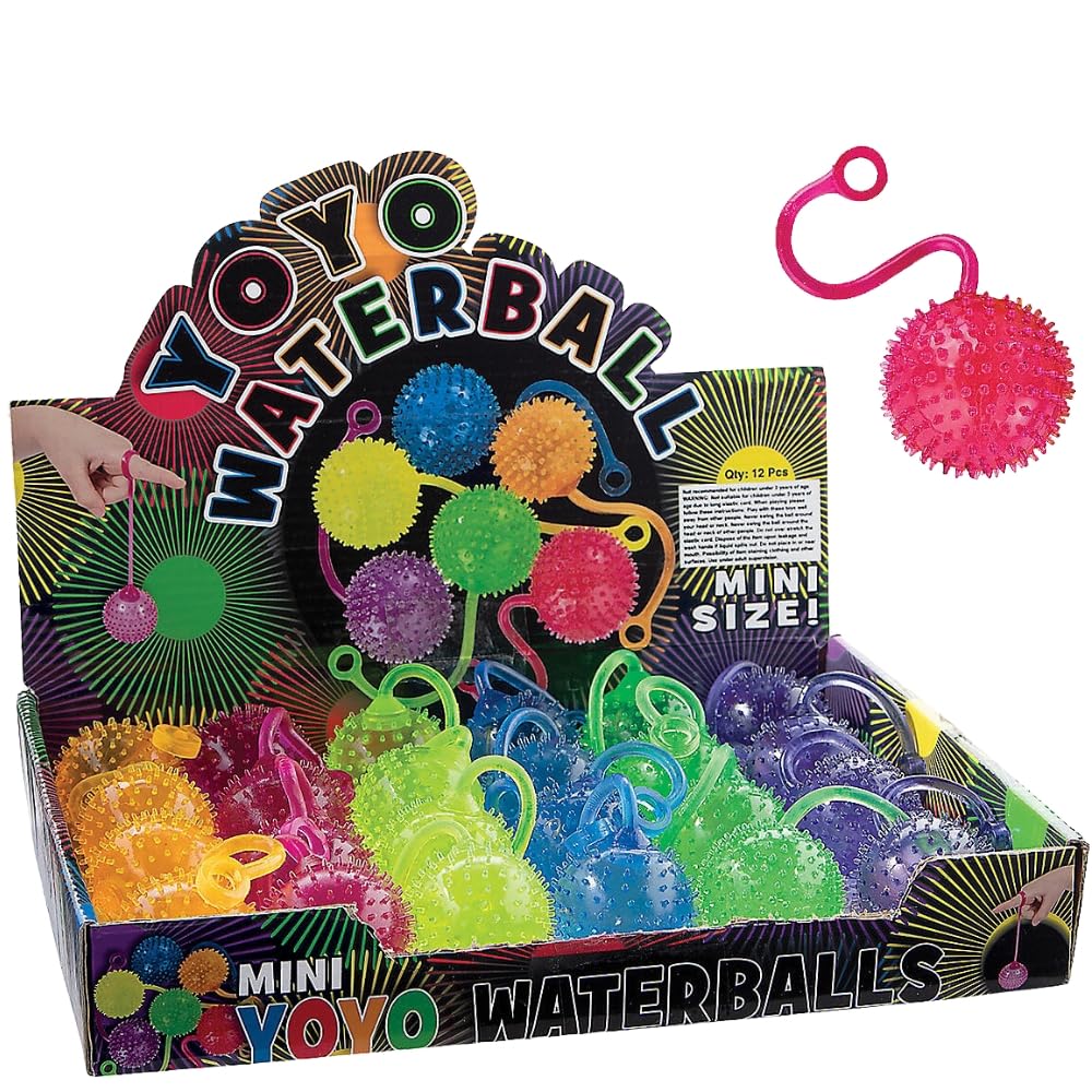 Close up of squishy neon water ball with elastic string