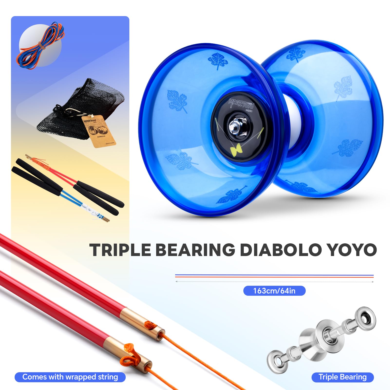 Side profile of Magicyoyo 4 inch triple bearing diabolo