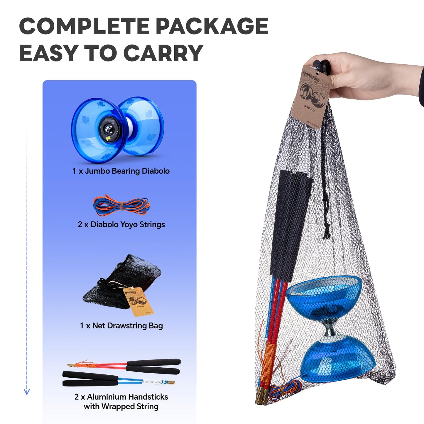 Magicyoyo diabolo inside cotton drawstring carrying bag