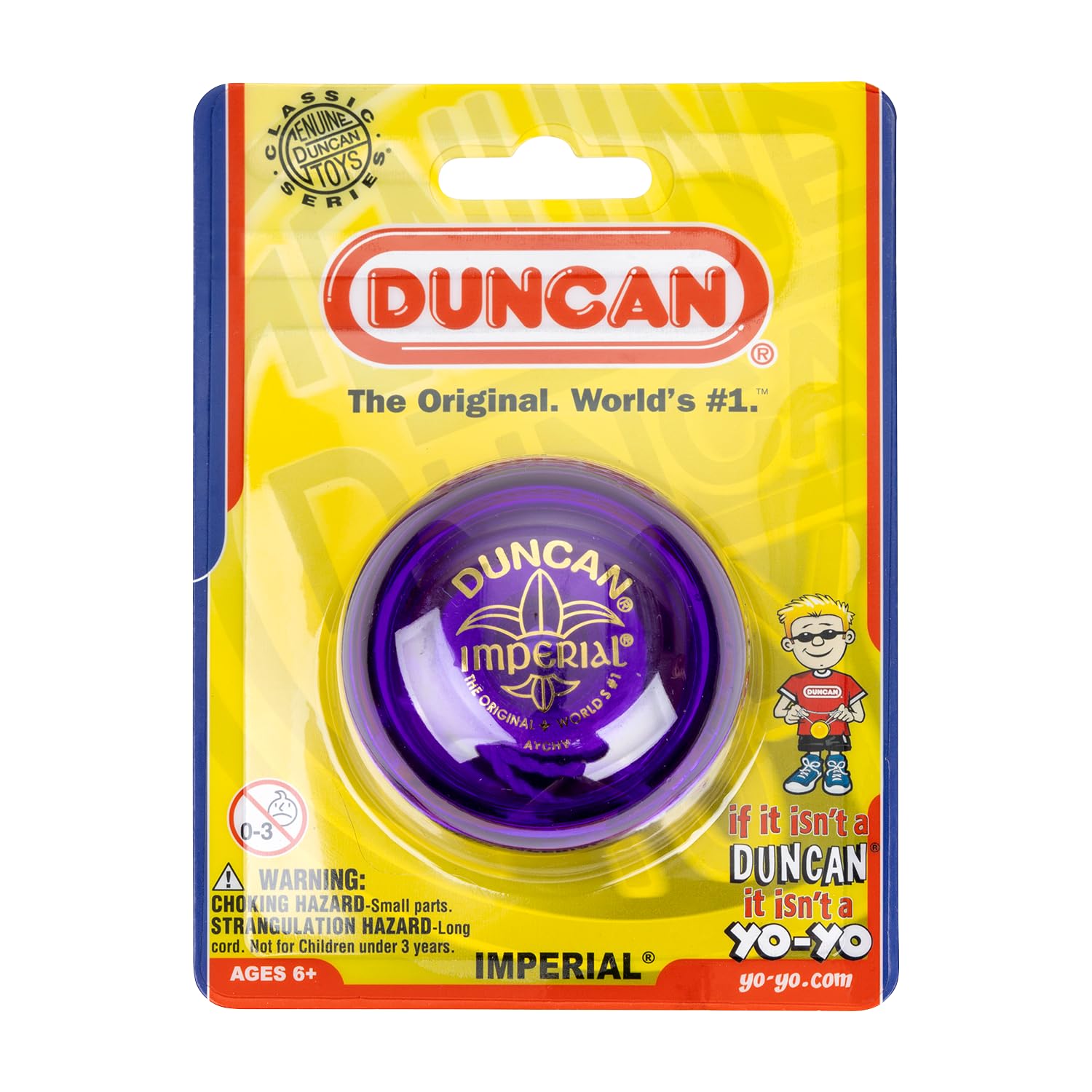 Purple Duncan Imperial yo-yo in hand for scale