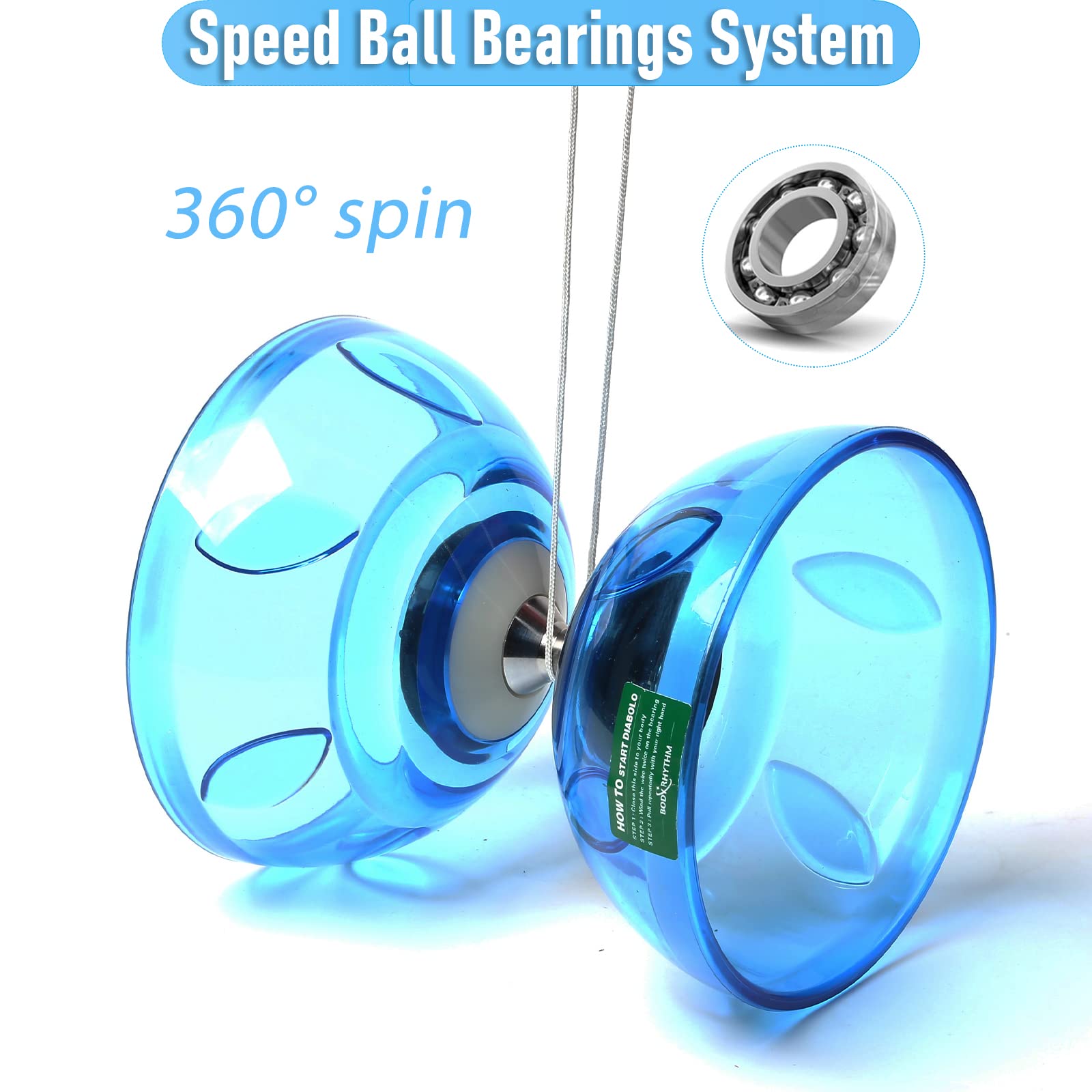Durable five bearing mechanism inside the blue diabolo yoyo