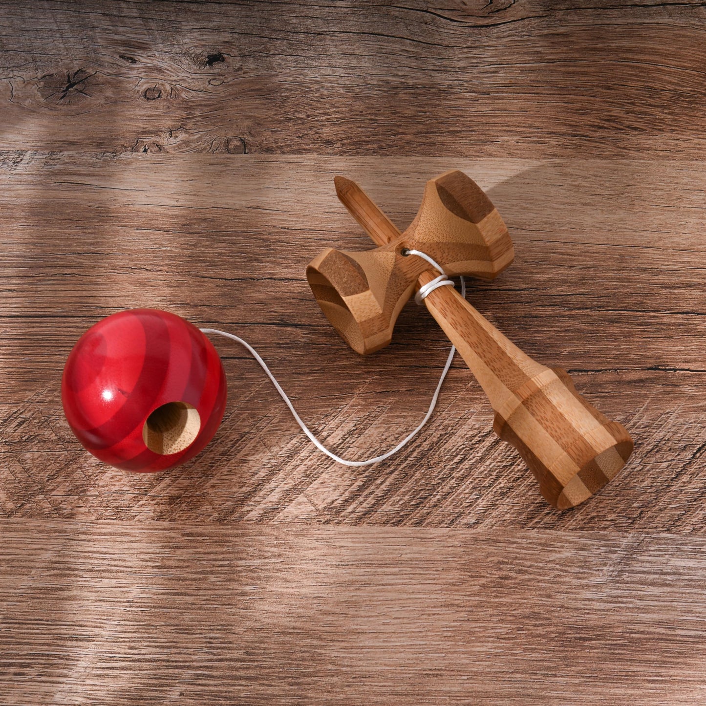 Two pack solid bamboo kendama toys blue and red bundle