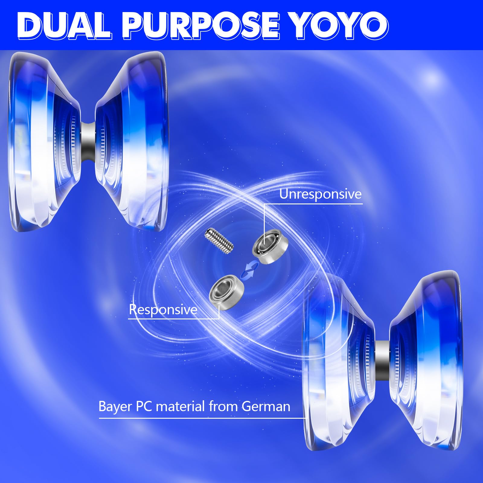 Gradient blue Watieoboo P02 yoyo with included accessories