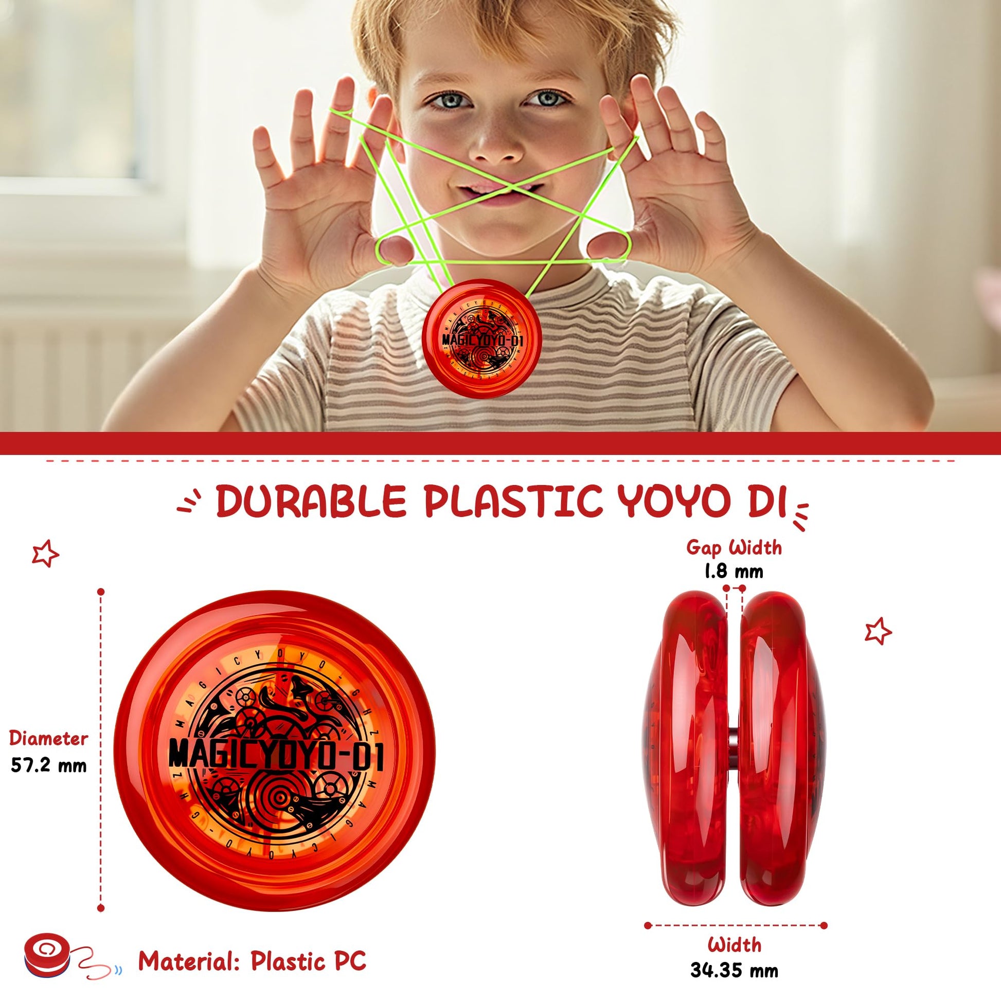 Close up of Magicyoyo D1 red yoyo design and durability