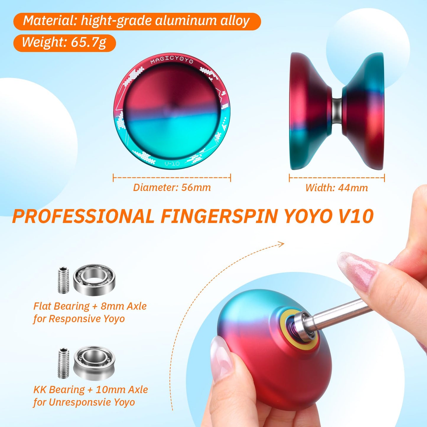 Close up of Magicyoyo V10 yoyo bearing and maintenance tools